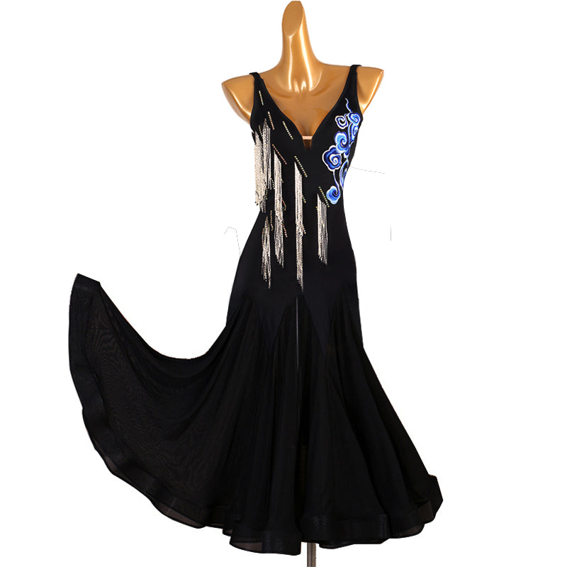Customisable-Women's Embroider V-Neck DanceWear Ballroom Dance Dress