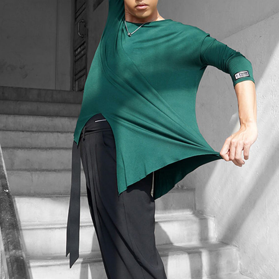 HC Men's Long Sleeve Round Neck Latin Dance Tops Dance Wear