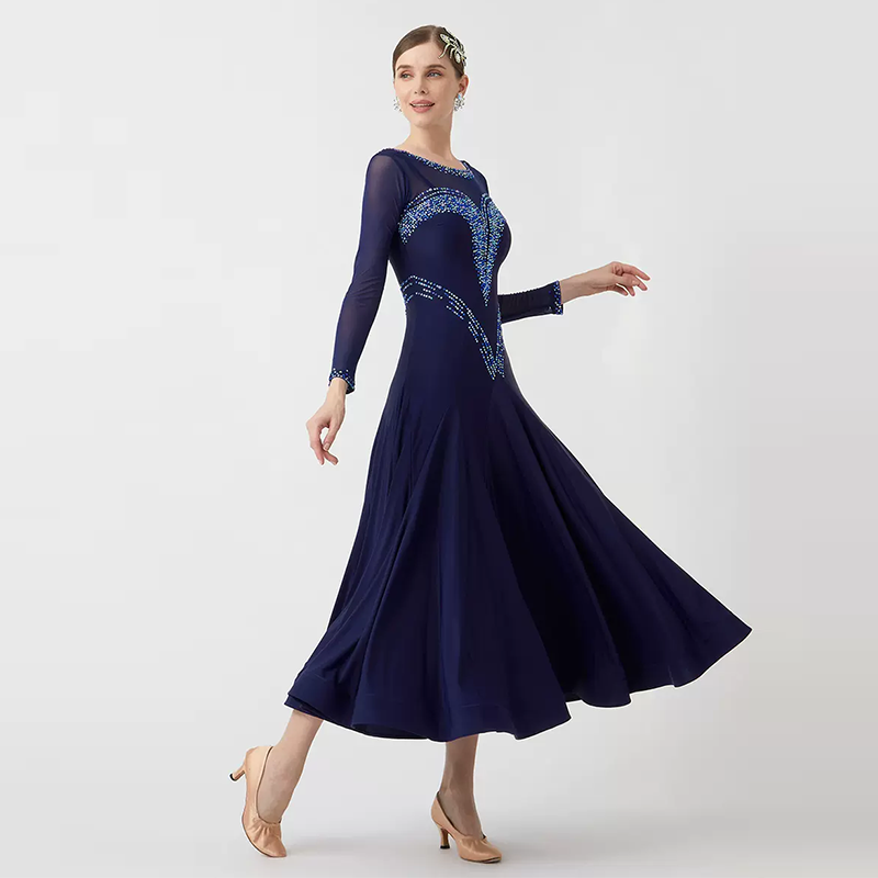 YUN Customisable-Women's Navy Diamonds Ballroom Waltz Modern Dance Dresses Dancewear