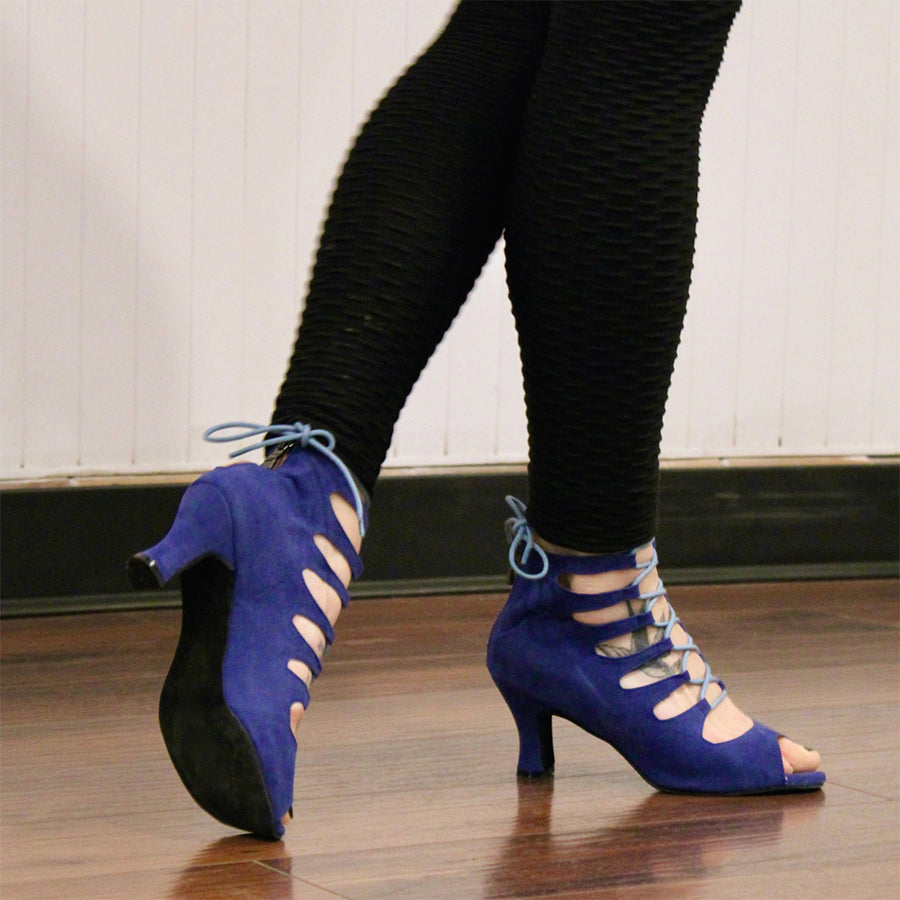 Women's Blue Suede Customized Heel Dance Boots Salsa Jazz Dance Shoes