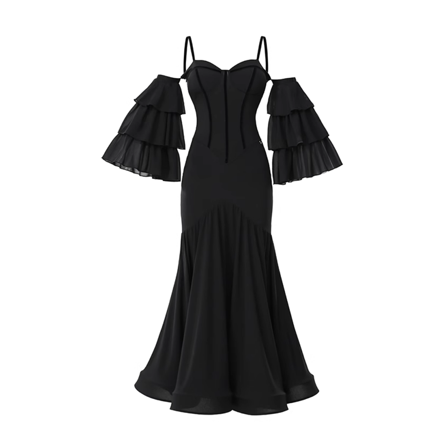TID Customisable Women's Off Shoulder Black Dance Dresses Performance Competition Dancewear