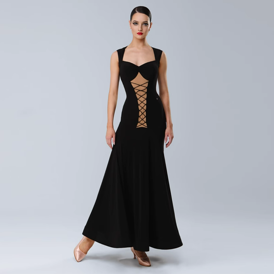 TID Customisable Women's V Neck Black Dance Dresses Performance Competition Dancewear