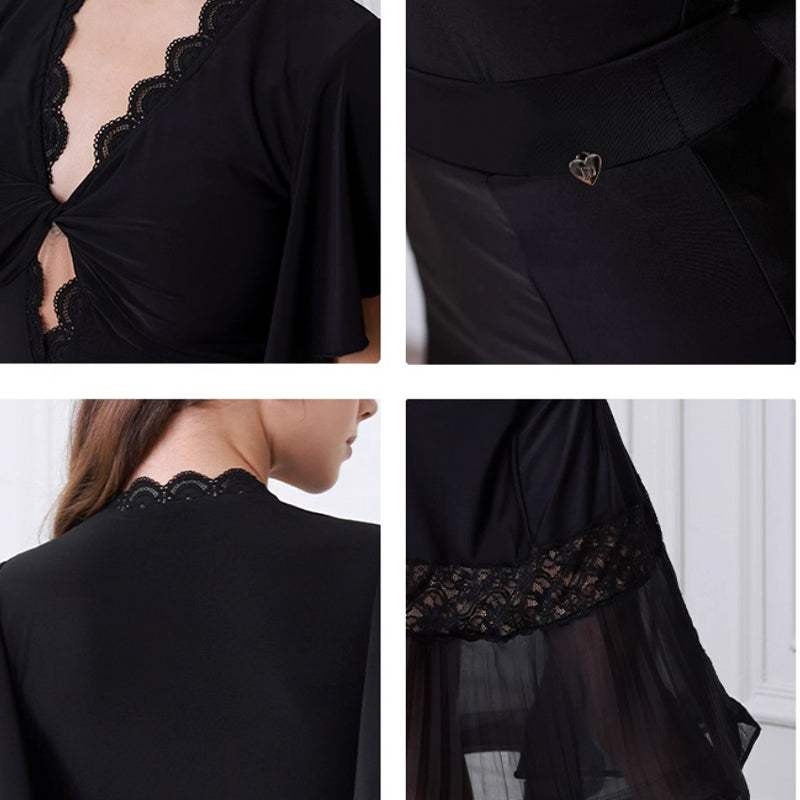 TID Women's Black Ballroom Bodysuit Dance Tops Dance Wear