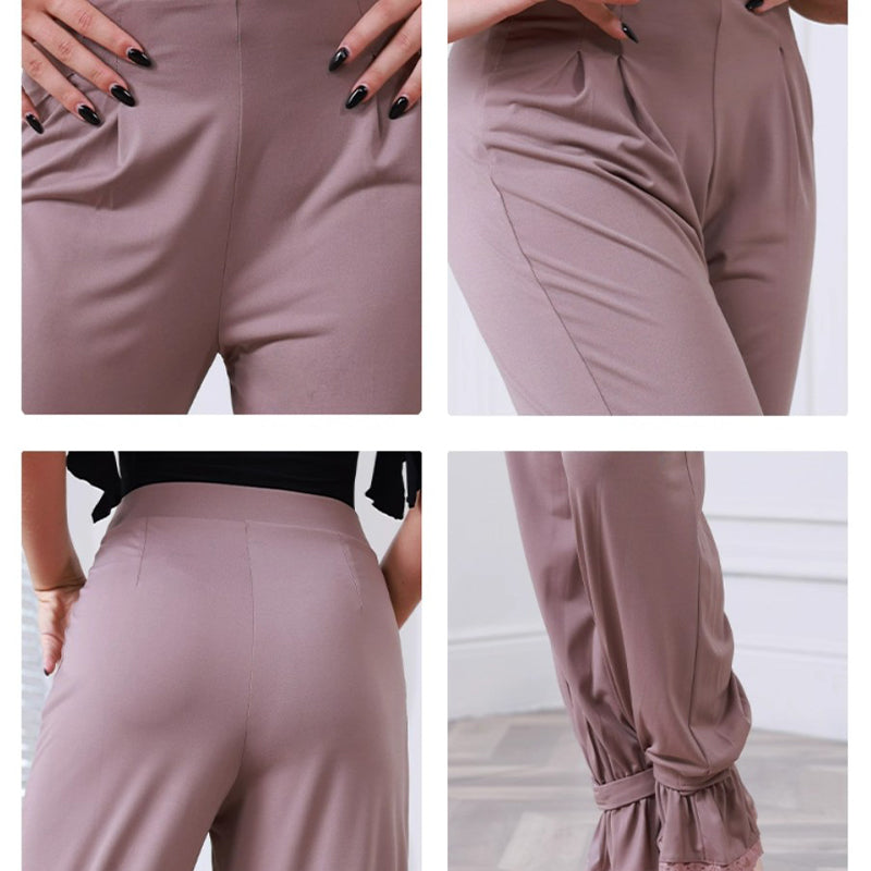 TID Women's Purple High Waist Pants Ballroom Dance Wear Training Performance Pants