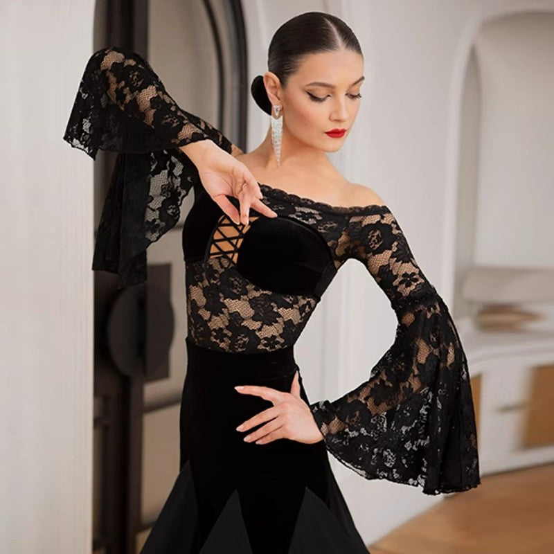 TID Customisable Women's Black  Ballroom Bodysuit Dance Tops Dance Wear