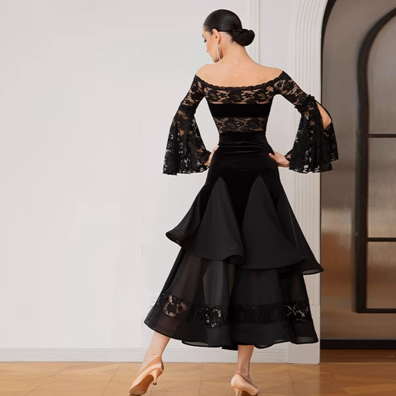 TID Customisable Women's Black  Ballroom Bodysuit Dance Tops Dance Wear