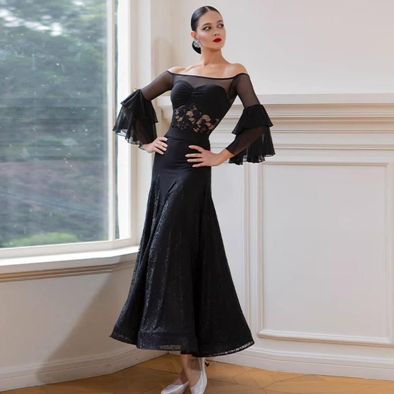 TID Customisable Women's Black  Ballroom Bodysuit Dance Tops Dance Wear