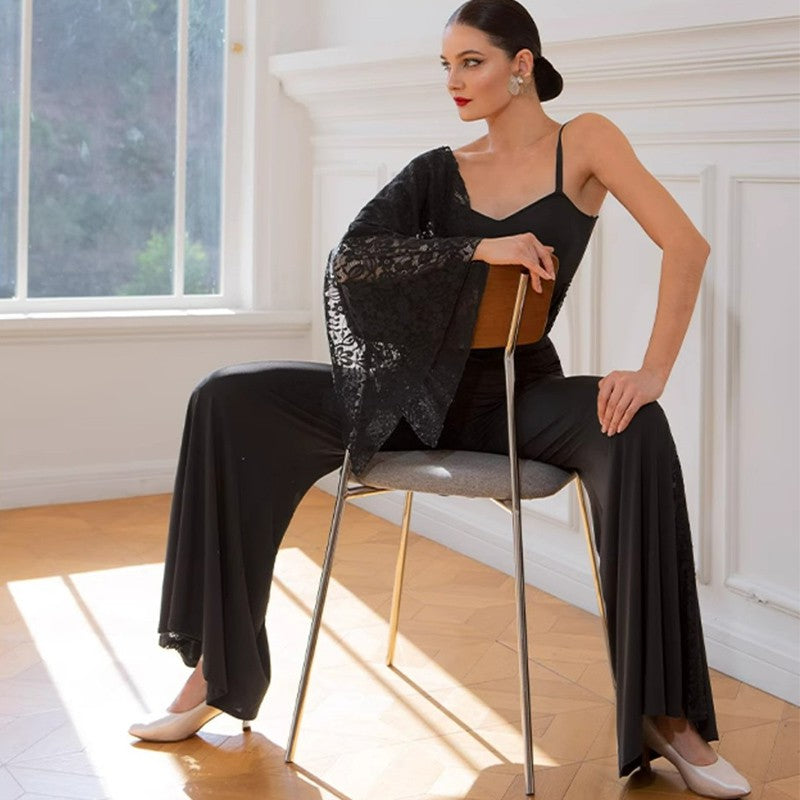 TID Customisable Women's Black  Ballroom Bodysuit Dance Tops Dance Wear