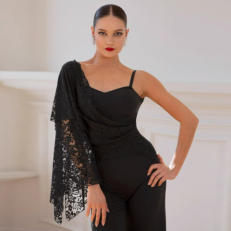TID Customisable Women's Black  Ballroom Bodysuit Dance Tops Dance Wear