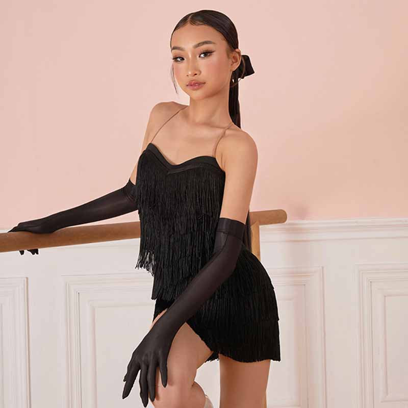Z Girls Tassel Sleeveless Performance Dance Dresses Dancewear(Without Golves and Flower)