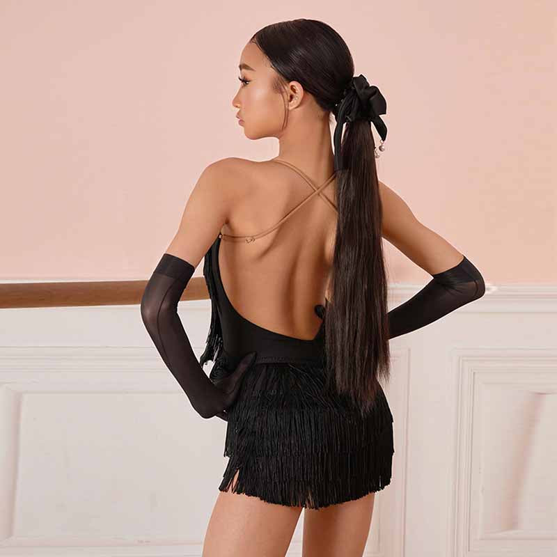 Z Girls Tassel Sleeveless Performance Dance Dresses Dancewear(Without Golves and Flower)