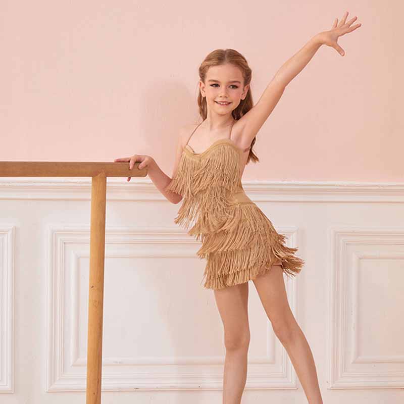 Z Girls Tassel Sleeveless Performance Dance Dresses Dancewear(Without Golves and Flower)