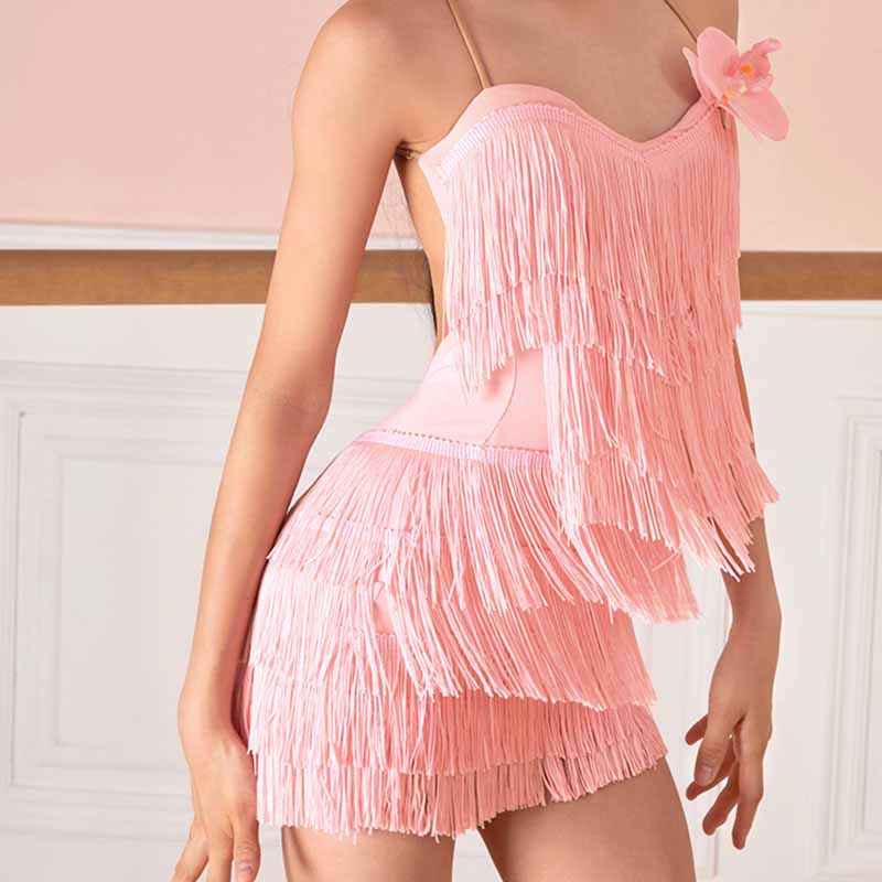 Z Girls Tassel Sleeveless Performance Dance Dresses Dancewear(Without Golves and Flower)