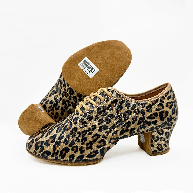 KCDANCE Women's Leopard Print Velvet 5cm Heel With Lace-up Teaching & Practice Dance Shoes
