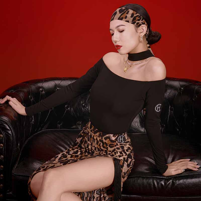 HC Women's  Long Sleeve Off Shoulder Latin Dance Tops Dance Wear Training Performance Tops