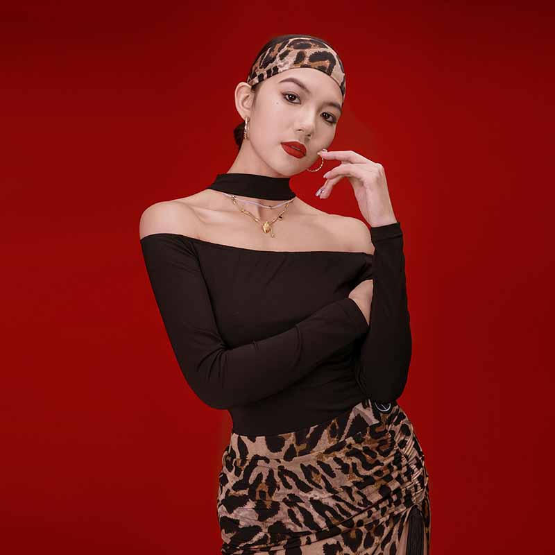 HC Women's  Long Sleeve Off Shoulder Latin Dance Tops Dance Wear Training Performance Tops