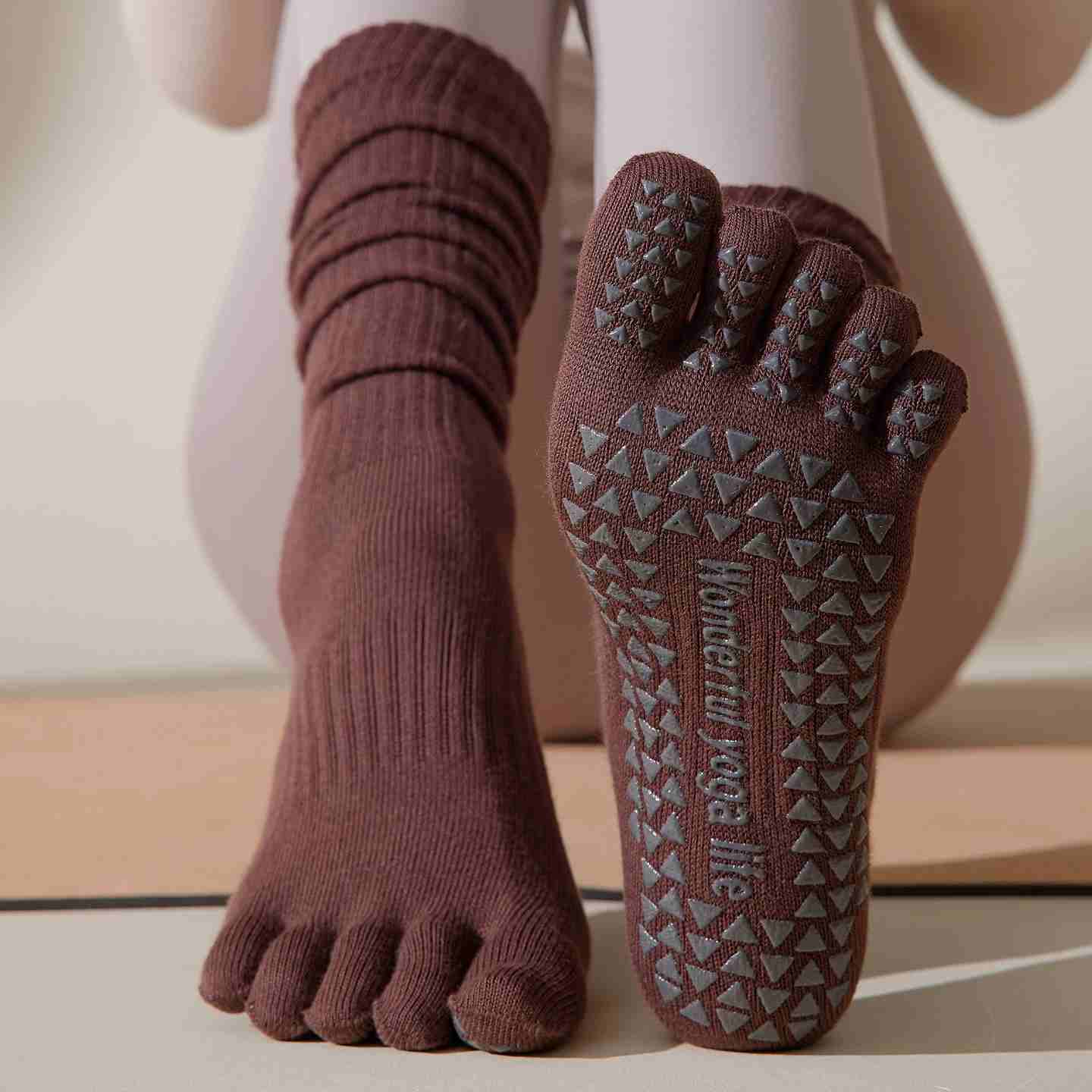 Five-Toe Split Yoga Pilates Knit Cotton Grip Short Socks