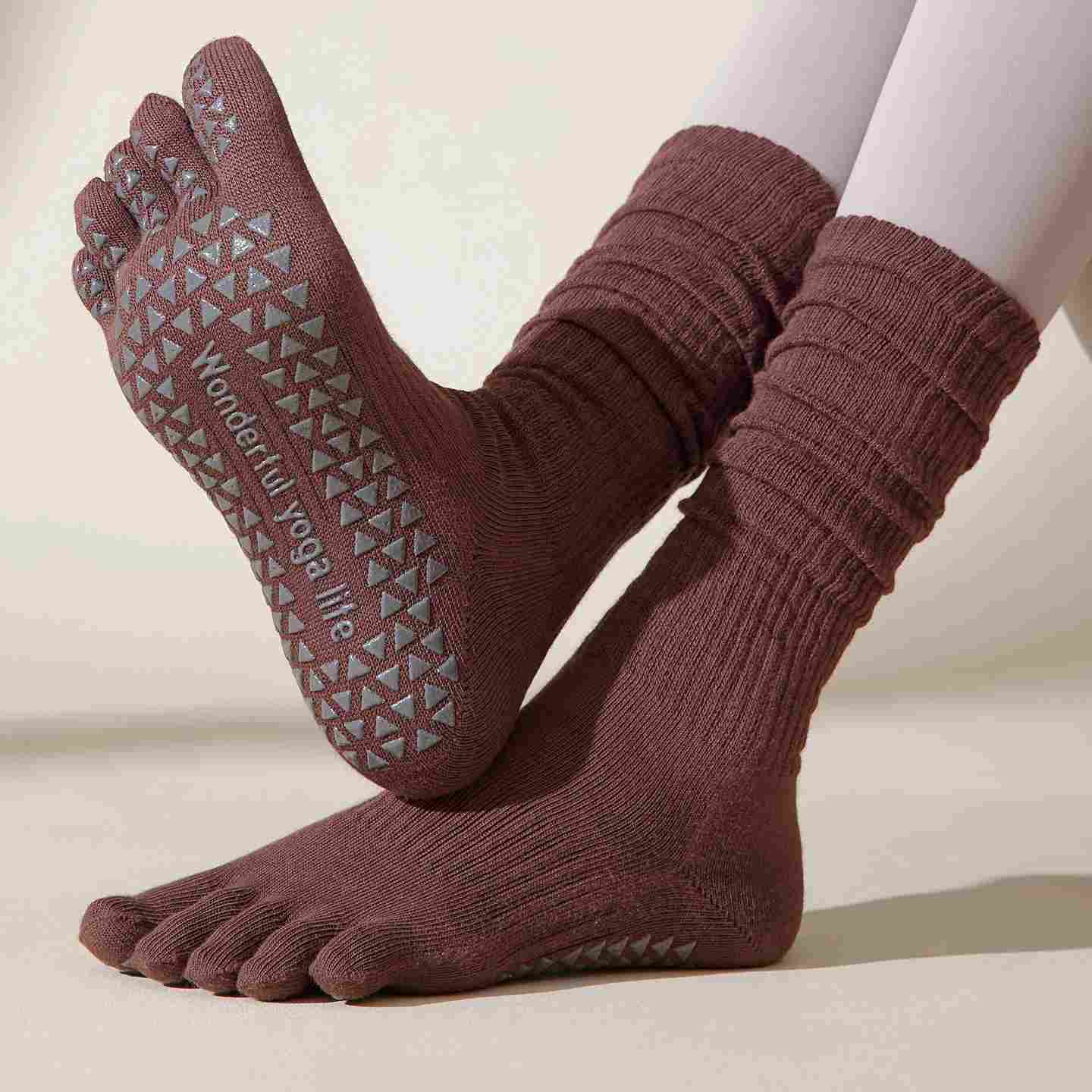 Five-Toe Split Yoga Pilates Knit Cotton Grip Short Socks
