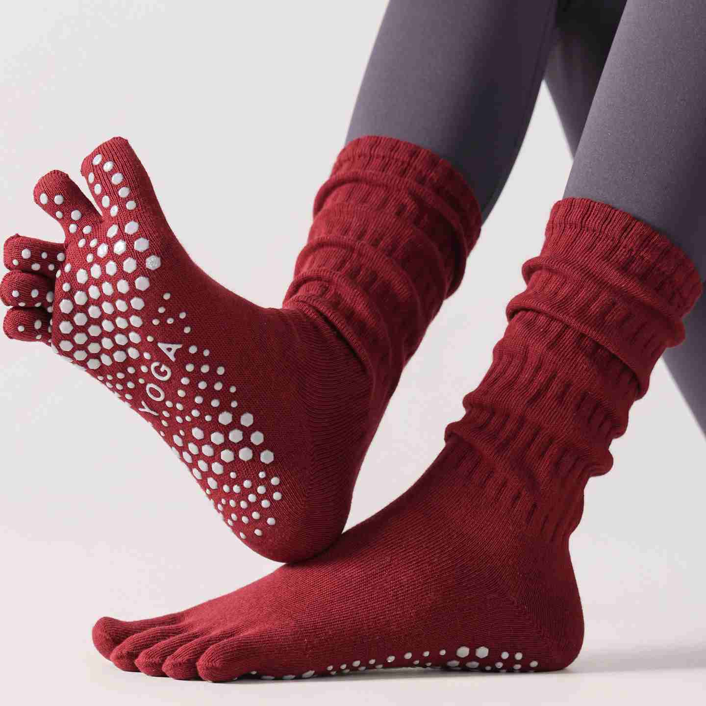 Five-Toe Split Yoga Pilates Knit Cotton Grip Short Socks