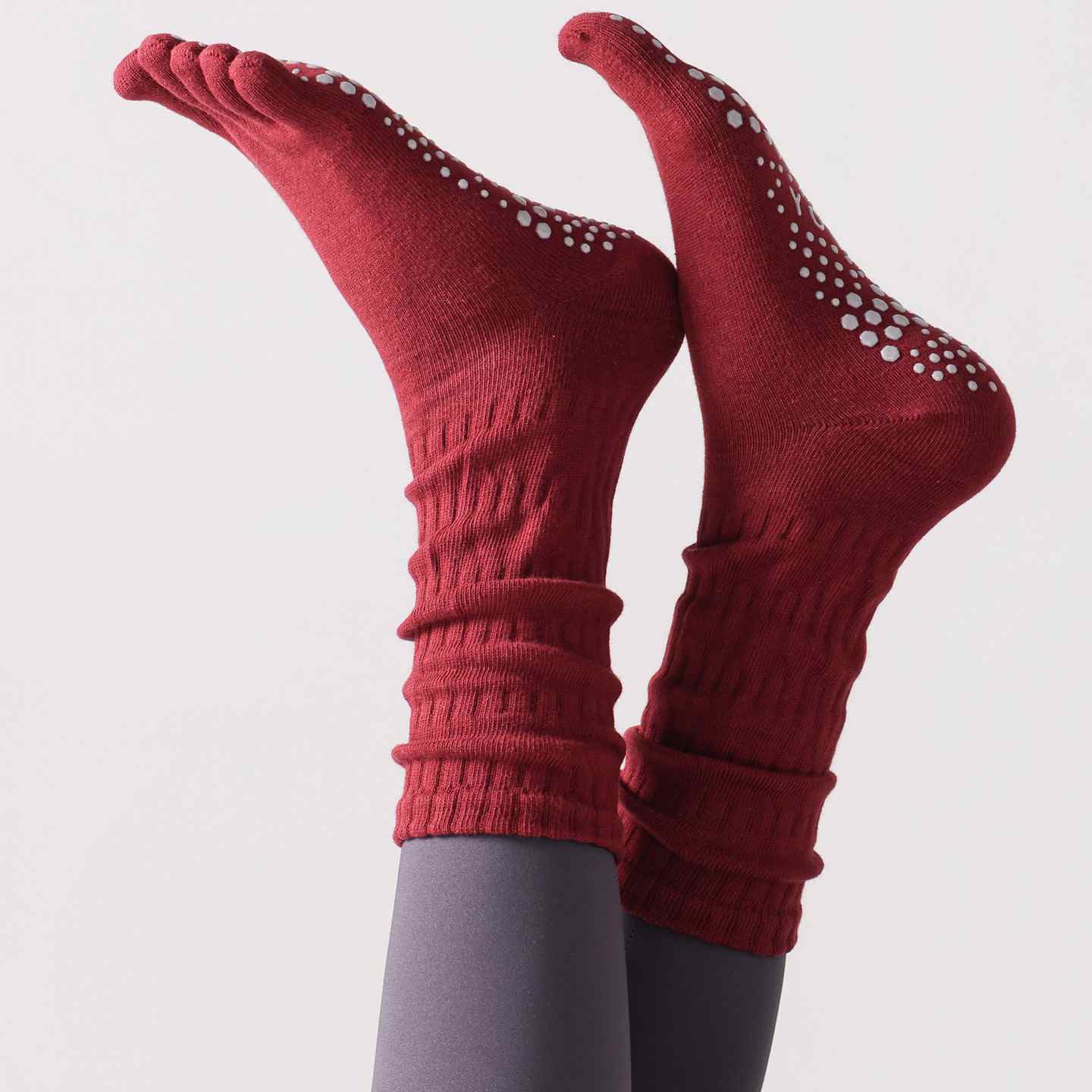 Five-Toe Split Yoga Pilates Knit Cotton Grip Short Socks