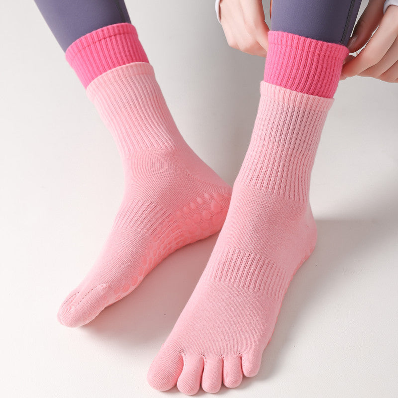 Five-Toe Split Yoga Pilates Knit Cotton Grip Short Socks