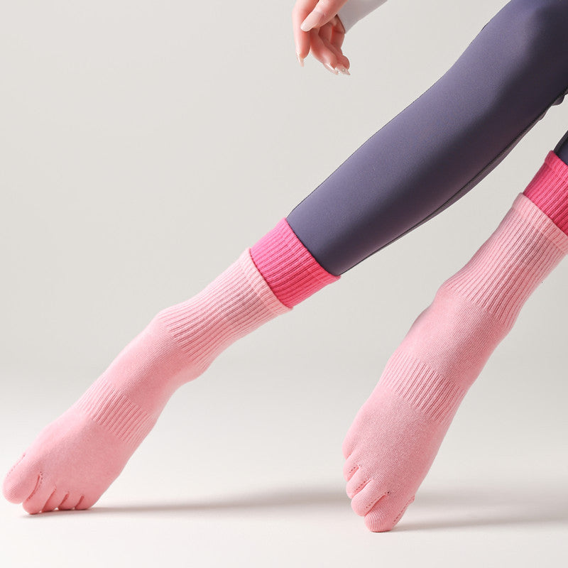 Five-Toe Split Yoga Pilates Knit Cotton Grip Short Socks
