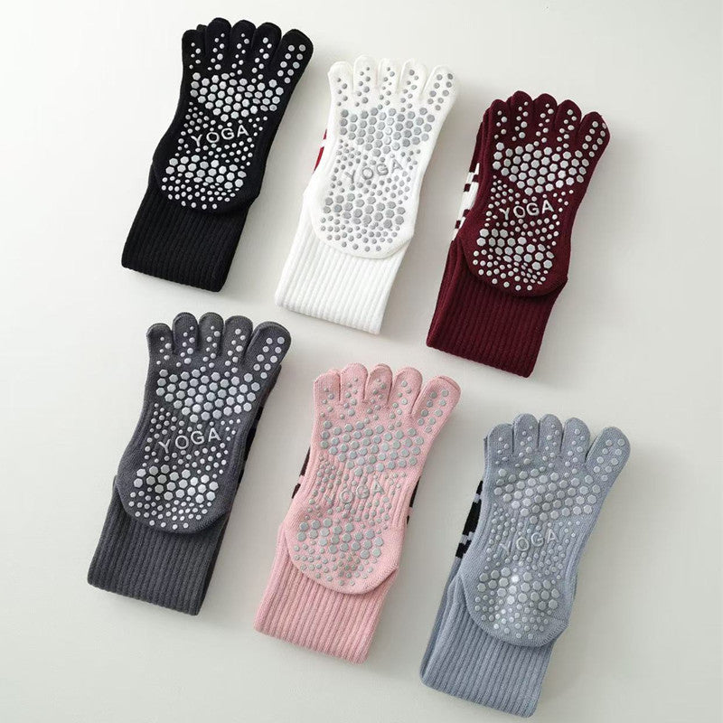 Five-Toe Split Yoga Pilates Knit Cotton Grip Long Socks