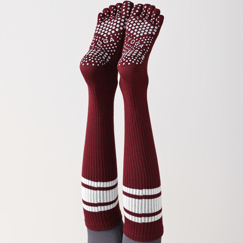 Five-Toe Split Yoga Pilates Knit Cotton Grip Long Socks