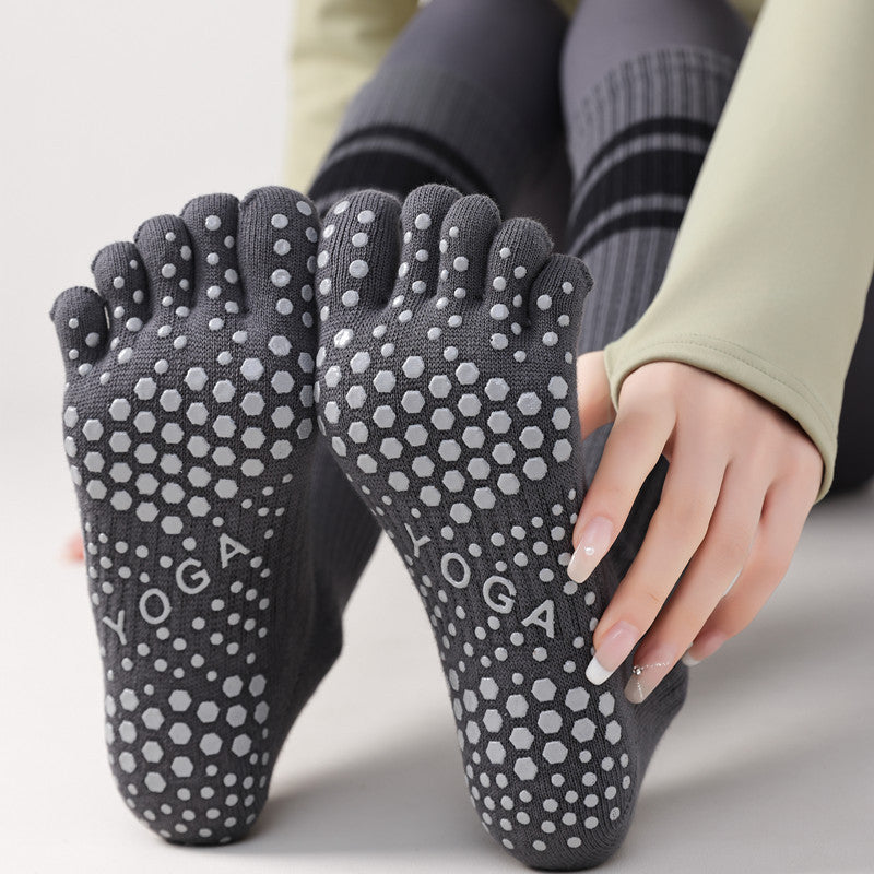 Five-Toe Split Yoga Pilates Knit Cotton Grip Long Socks