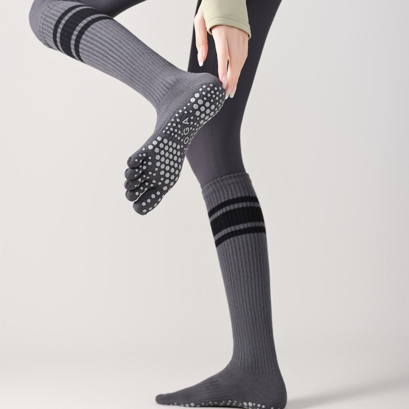 Five-Toe Split Yoga Pilates Knit Cotton Grip Long Socks