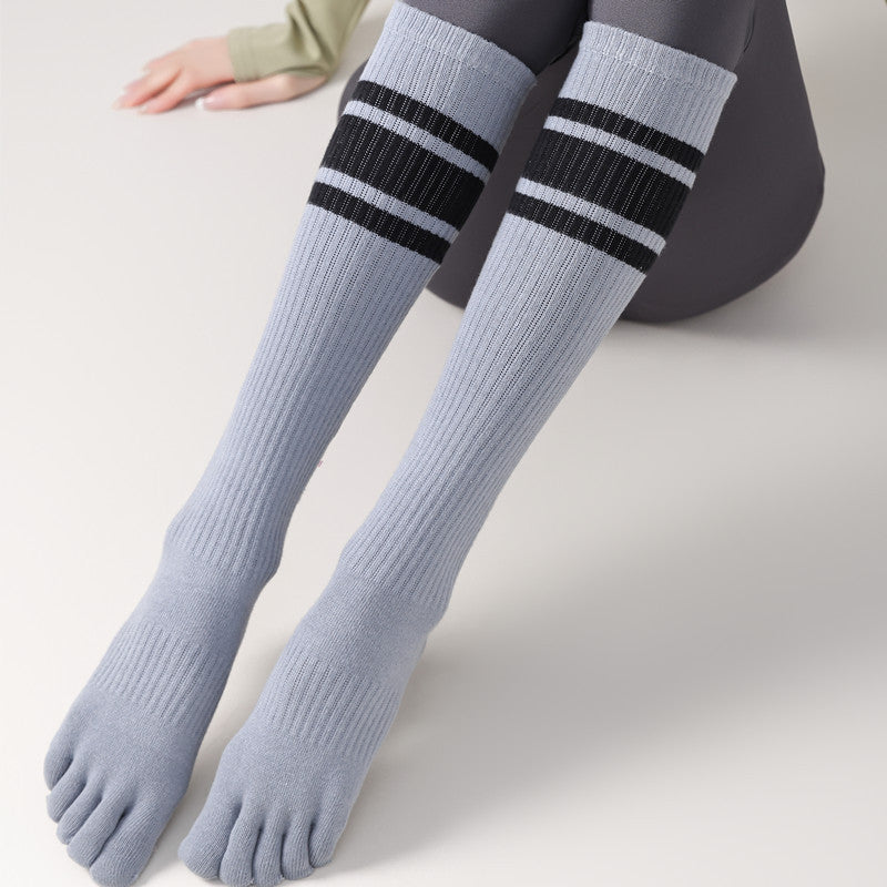 Five-Toe Split Yoga Pilates Knit Cotton Grip Long Socks