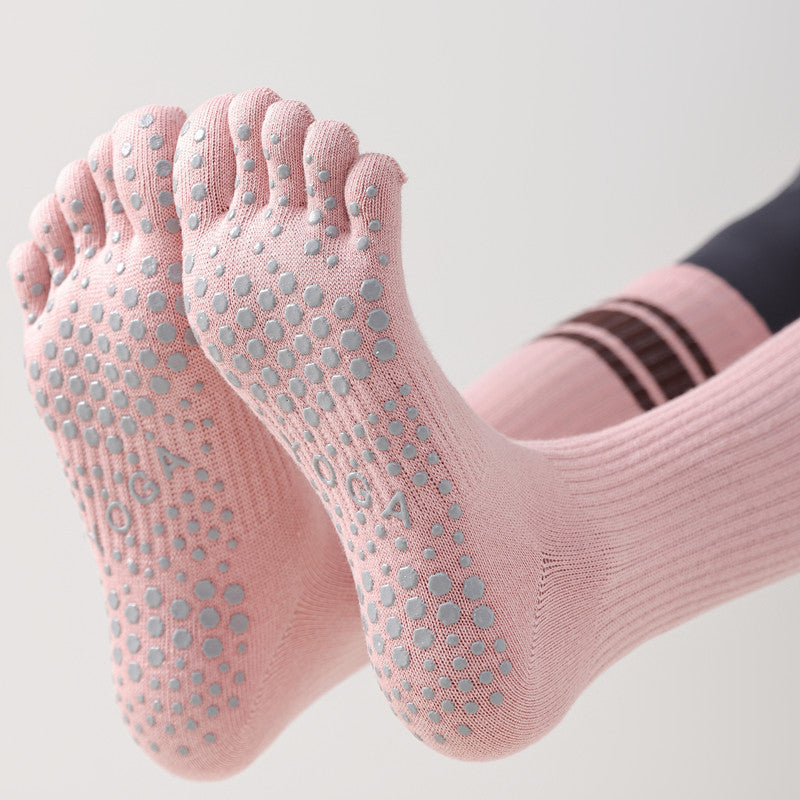 Five-Toe Split Yoga Pilates Knit Cotton Grip Long Socks