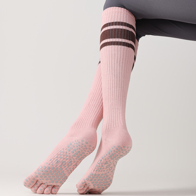Five-Toe Split Yoga Pilates Knit Cotton Grip Long Socks