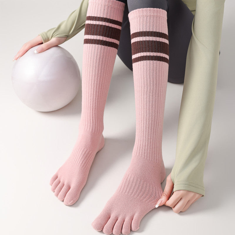 Five-Toe Split Yoga Pilates Knit Cotton Grip Long Socks