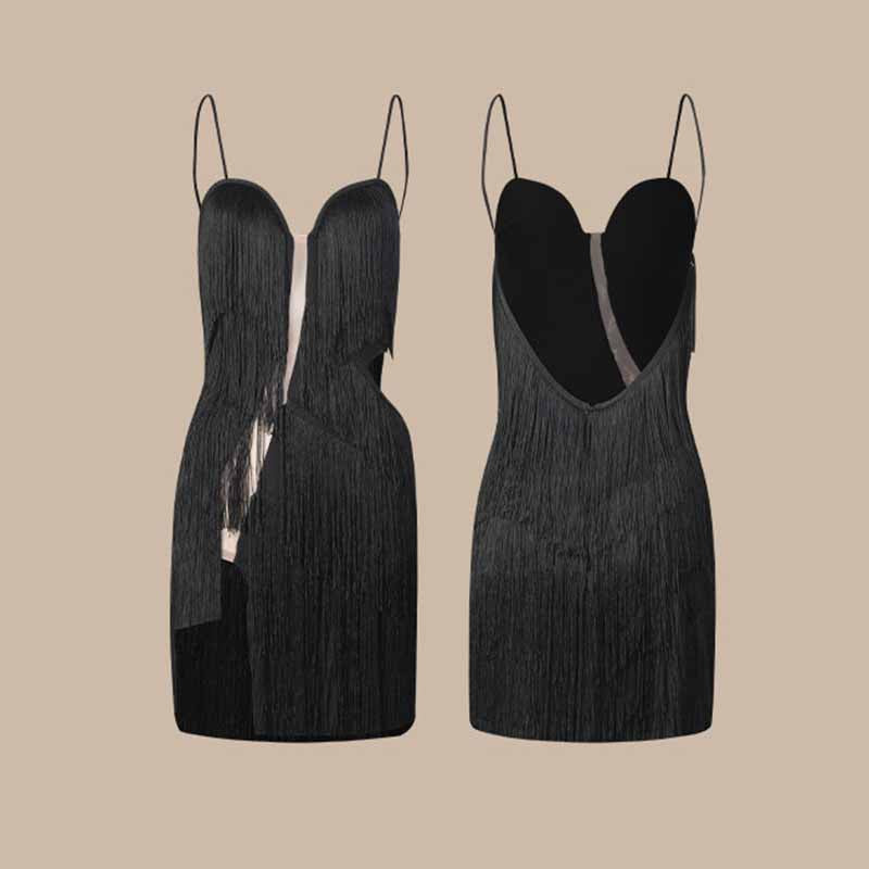 Z Women's Milk Silk Tassel Dance Dress Dance Wear Training Performance Dress(Without Golves)