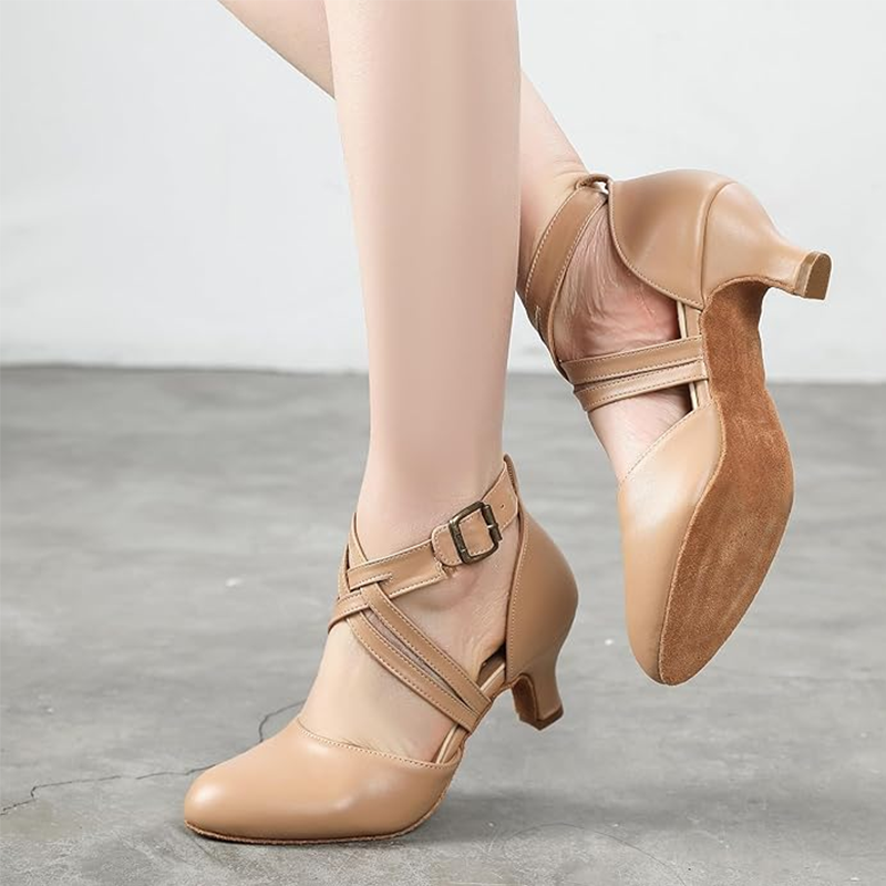 Women's Real Leather Customized Heel Ballroom Dance Shoes Retro Dancing Shoes