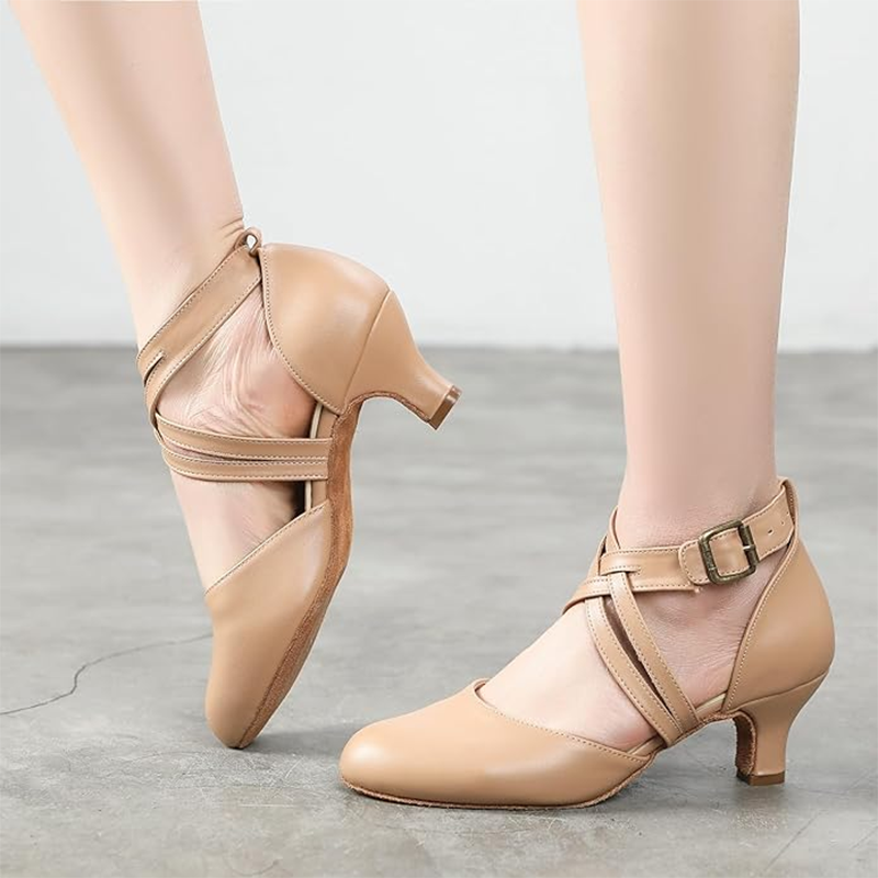 Women's Real Leather Customized Heel Ballroom Dance Shoes Retro Dancing Shoes