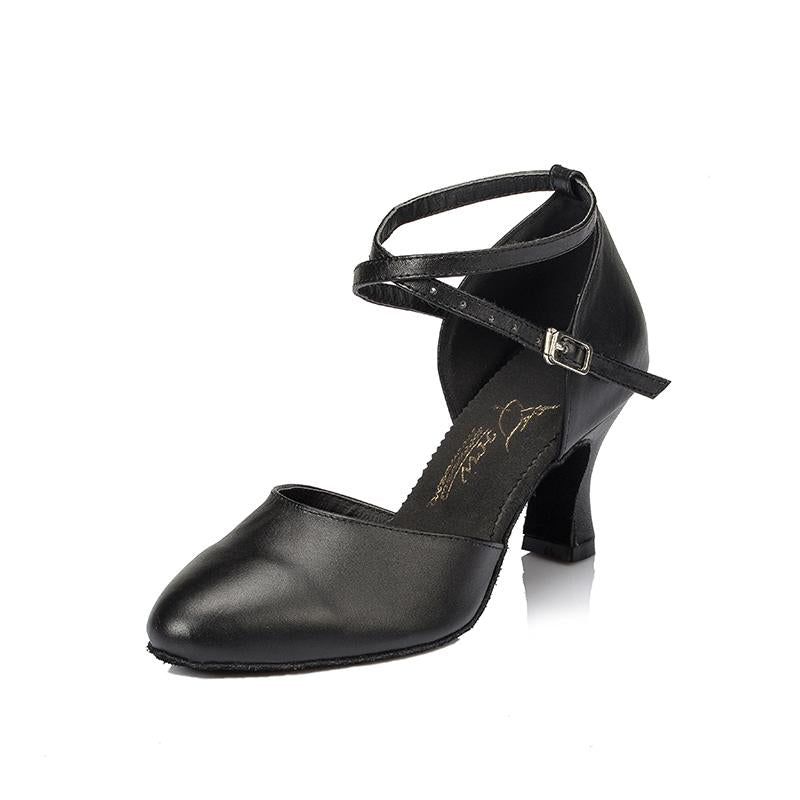 Women's Black Real Leather 7cm Heels Modern With Buckle Ballroom Dance Shoes Modern Dance Shoes