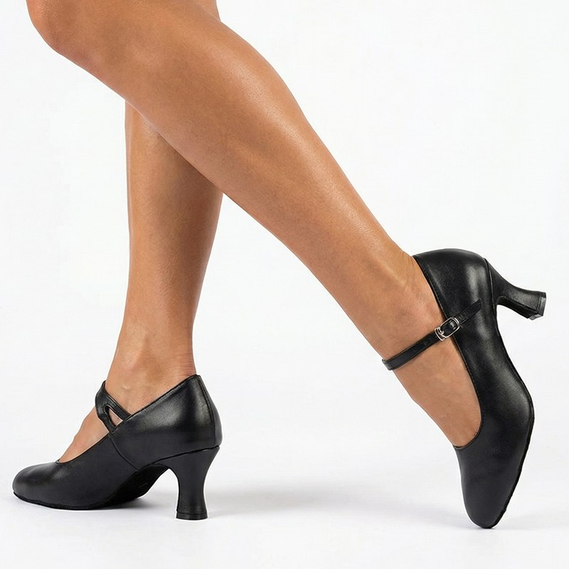 Women's Customized Heel Black Real Leather Ballroom Dance Shoes Character Dance Shoes