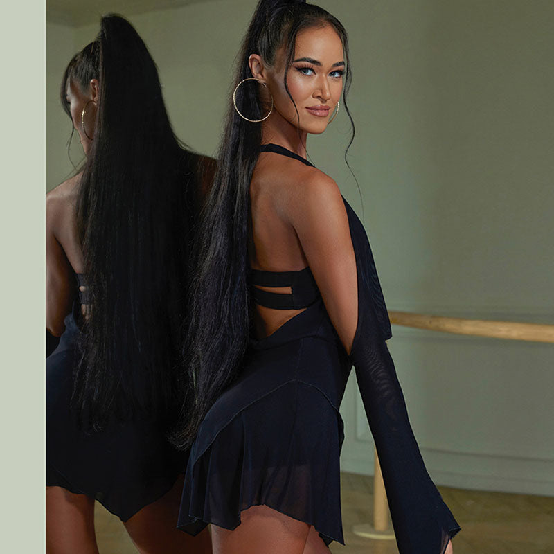 Z Women's Long Sleeve Backless Dance Dress Dance Wear Training Performance Dress