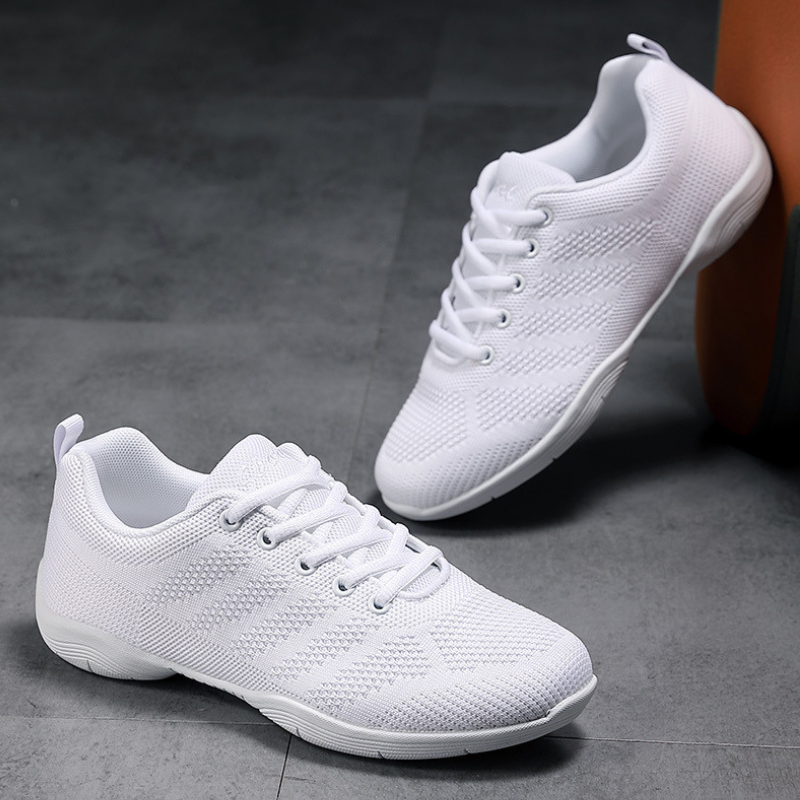 Women's White Mesh Jazz Shoes Lace-up Dance Sneakers