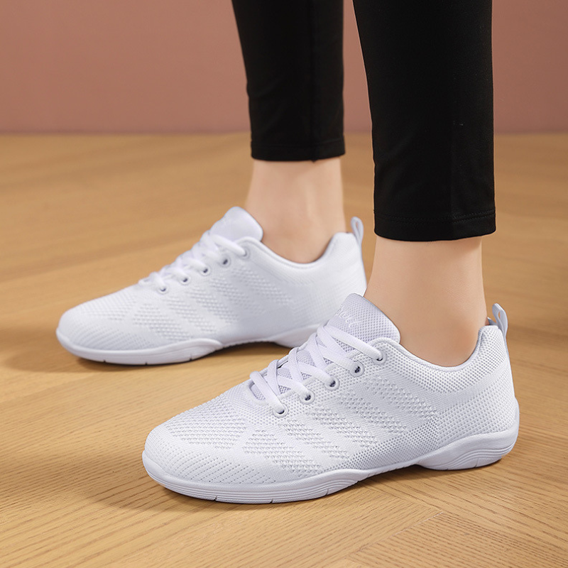 Women's White Mesh Jazz Shoes Lace-up Dance Sneakers