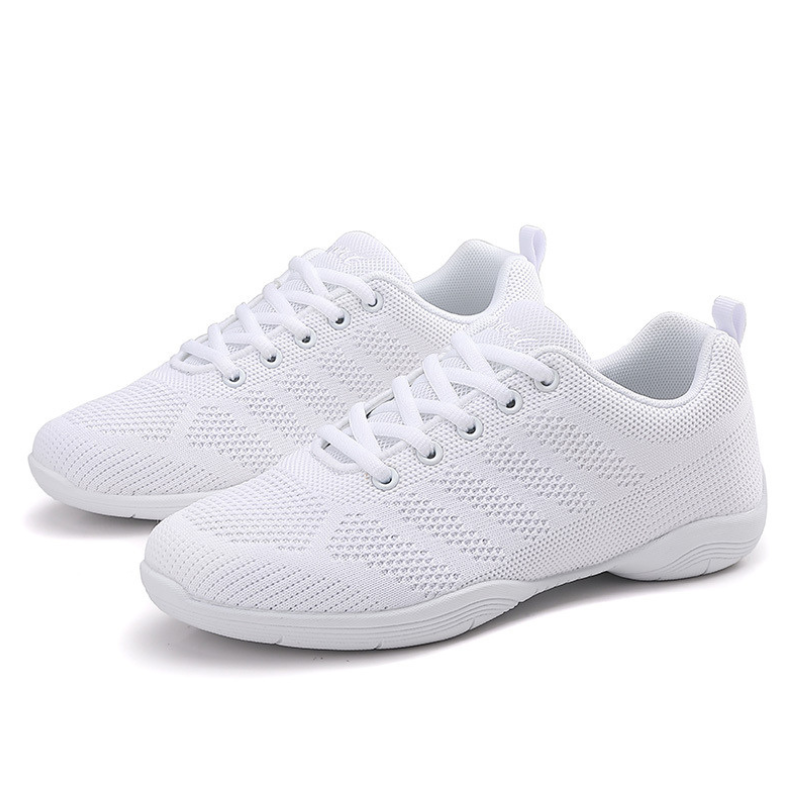 Women's White Mesh Jazz Shoes Lace-up Dance Sneakers
