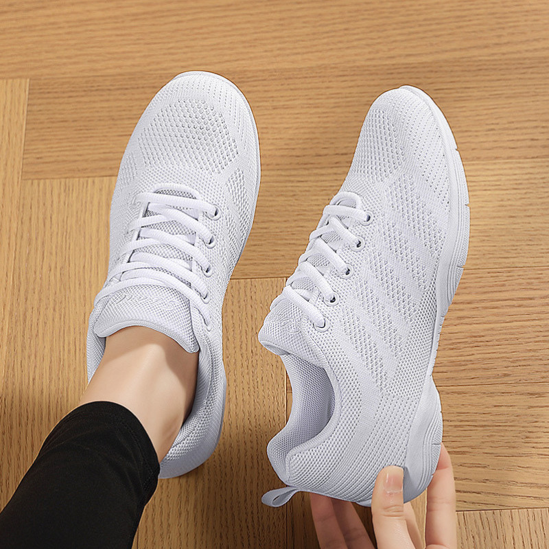 Women's White Mesh Jazz Shoes Lace-up Dance Sneakers