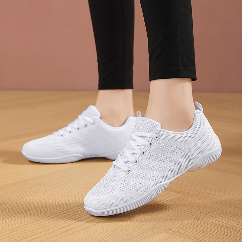 Women's White Mesh Jazz Shoes Lace-up Dance Sneakers