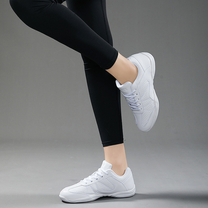 Women's White Jazz Shoes Lace-up Dance Sneakers
