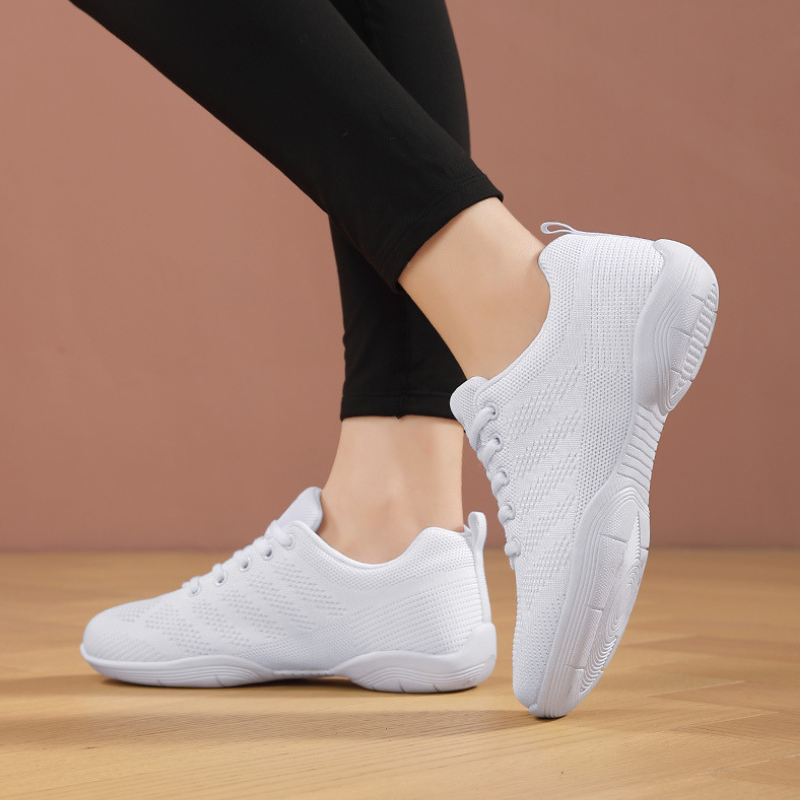 Women's White Mesh Jazz Shoes Lace-up Dance Sneakers