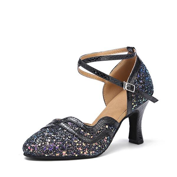 DS Women's Sparkling Glitter Customized Heel Closed Toe Ballroom Dance Shoes Modern Dance Shoes