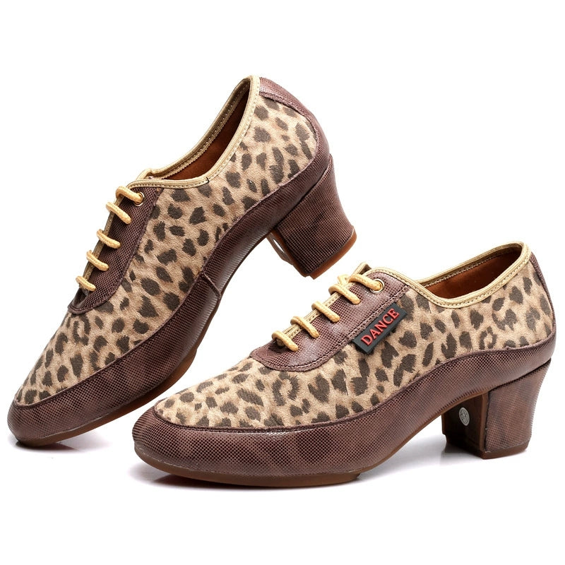KCDANCE Women's Leopard Print Leatherette 5cm Heel Modem With Lace-up Teaching & Practice Dance Shoes Ballroom Dance Shoes