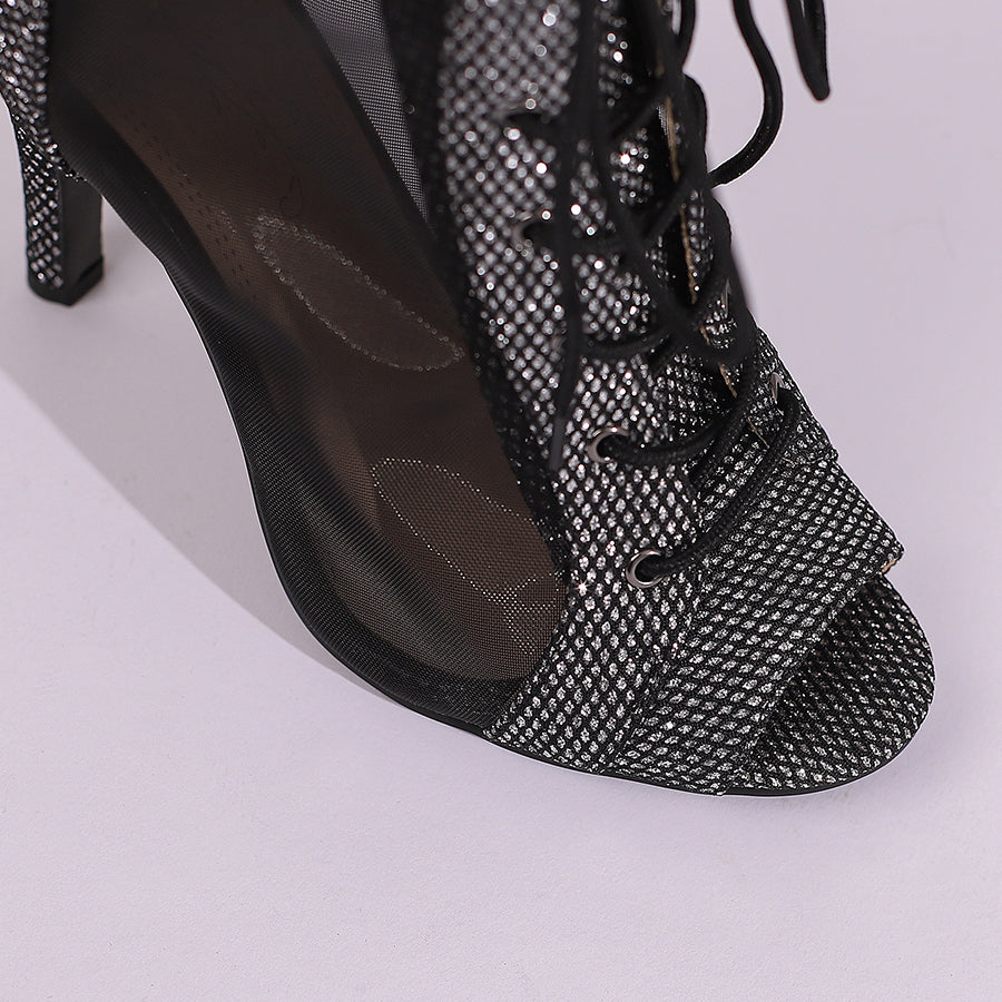 Women's 10cm Heel Rubber Sole Leatherette Jazz Shoes Open Toe Dance Heels Boots